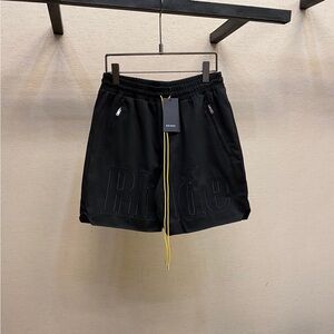 Rhude Black Athletic Shorts with Yellow Drawstring
